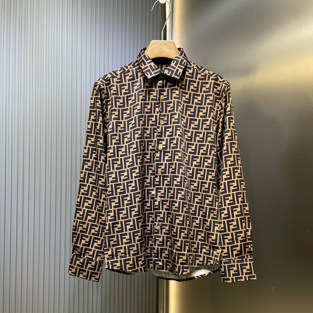 Fendi Classic Barrage Monochrome Long-Sleeved Shirt,Size L